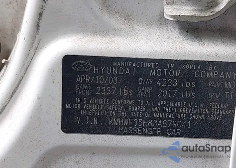 2003 Hyundai Sonata Gls/Lx из США, поврежденный, VIN KMHWF35H83A879041